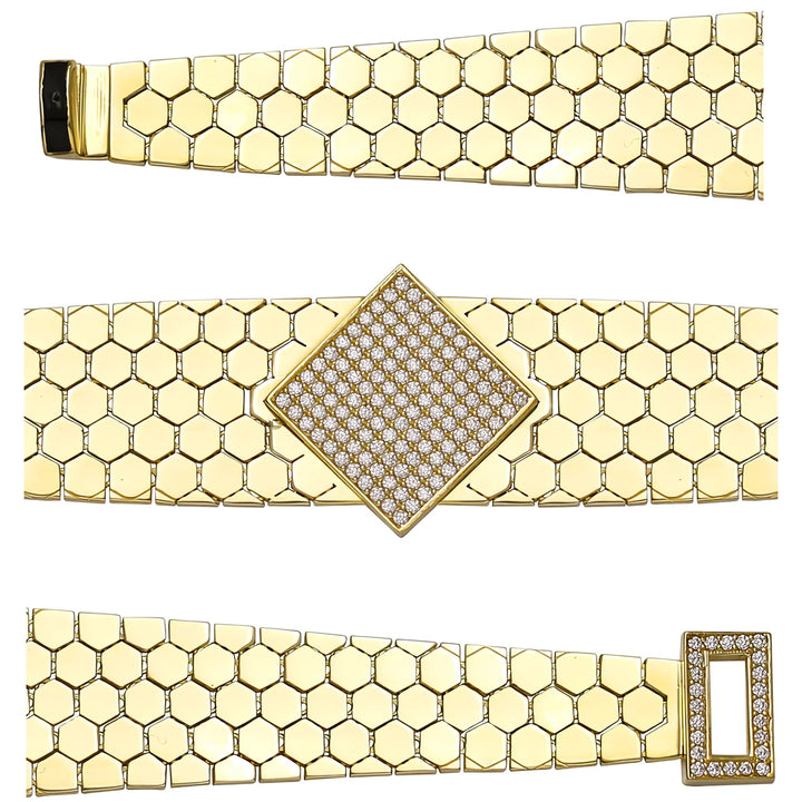 Solid gold honeycomb bracelet, 21.16 g — shown in three rows across the frame.