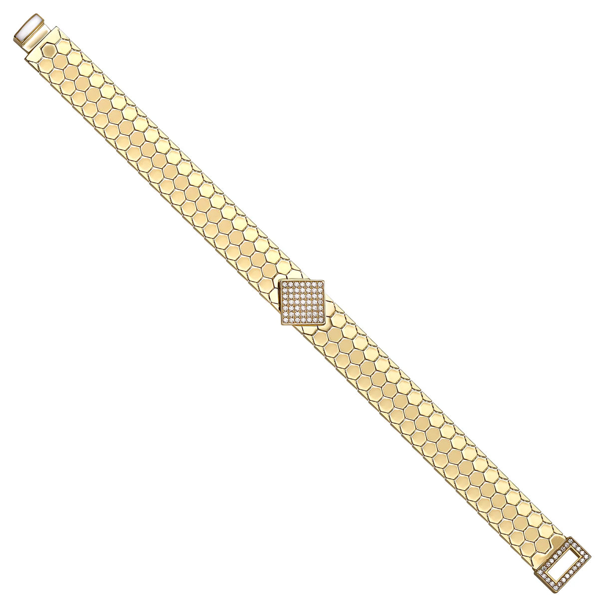 Solid gold honeycomb bracelet, 13.80 g — shown at an angle across the frame.