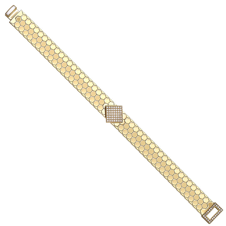 Solid gold honeycomb bracelet, 13.80 g — shown at an angle across the frame.