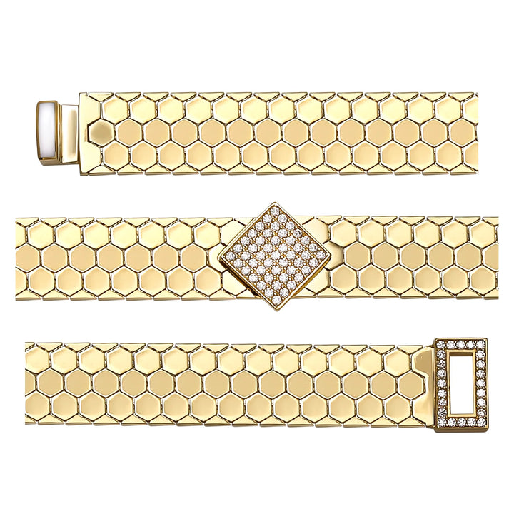 Solid gold honeycomb bracelet, 13.80 g — shown in three rows across the frame.