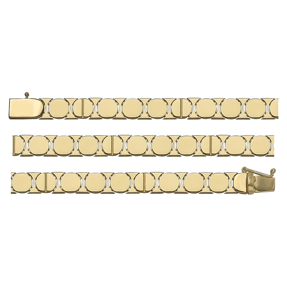 Solid gold fancy link bracelet, 8.11 g — shown in three rows across the frame.