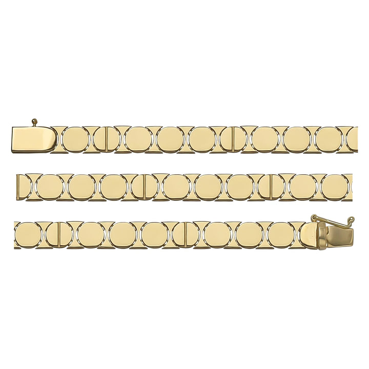 Solid gold fancy link bracelet, 8.11 g — shown in three rows across the frame.
