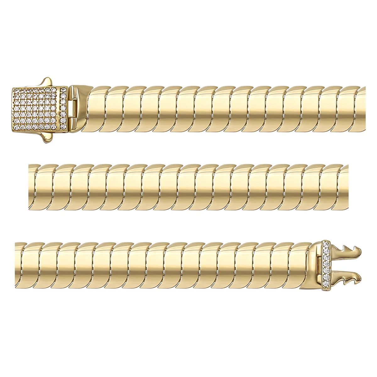 Solid gold braided bracelet, 12.65 g — shown in three rows across the frame.
