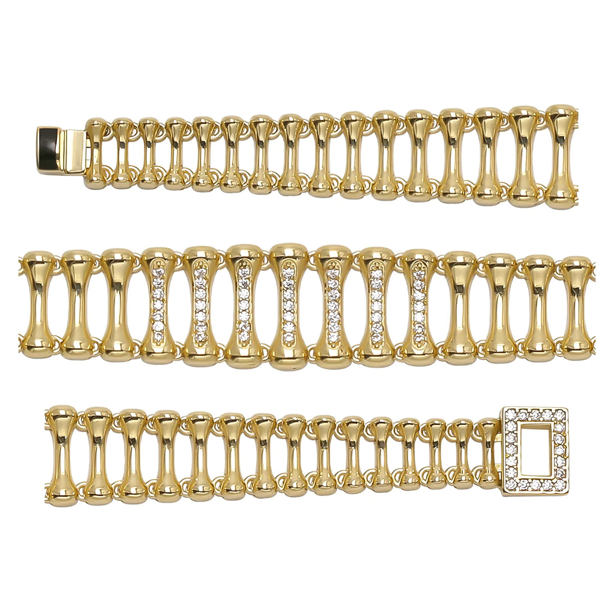 Solid gold bar link bracelet, 16.77 g — shown in three rows across the frame.