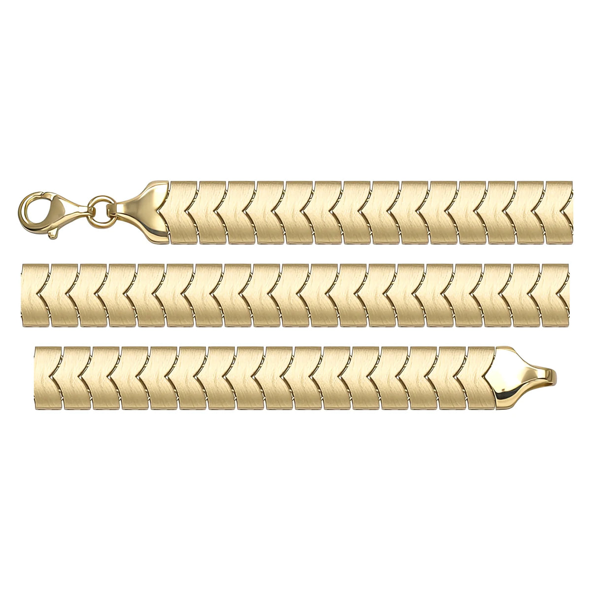 Solid gold herringbone bracelet, 11.69 g — shown in three rows across the frame.