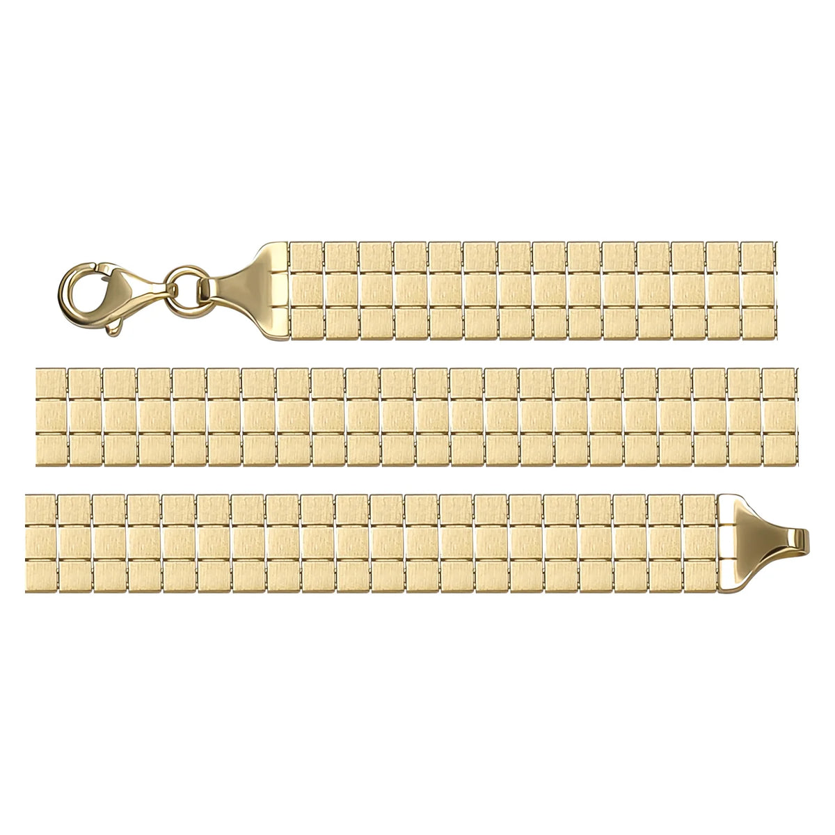 Solid gold brick link bracelet, 8.72 g — shown in three rows across the frame.
