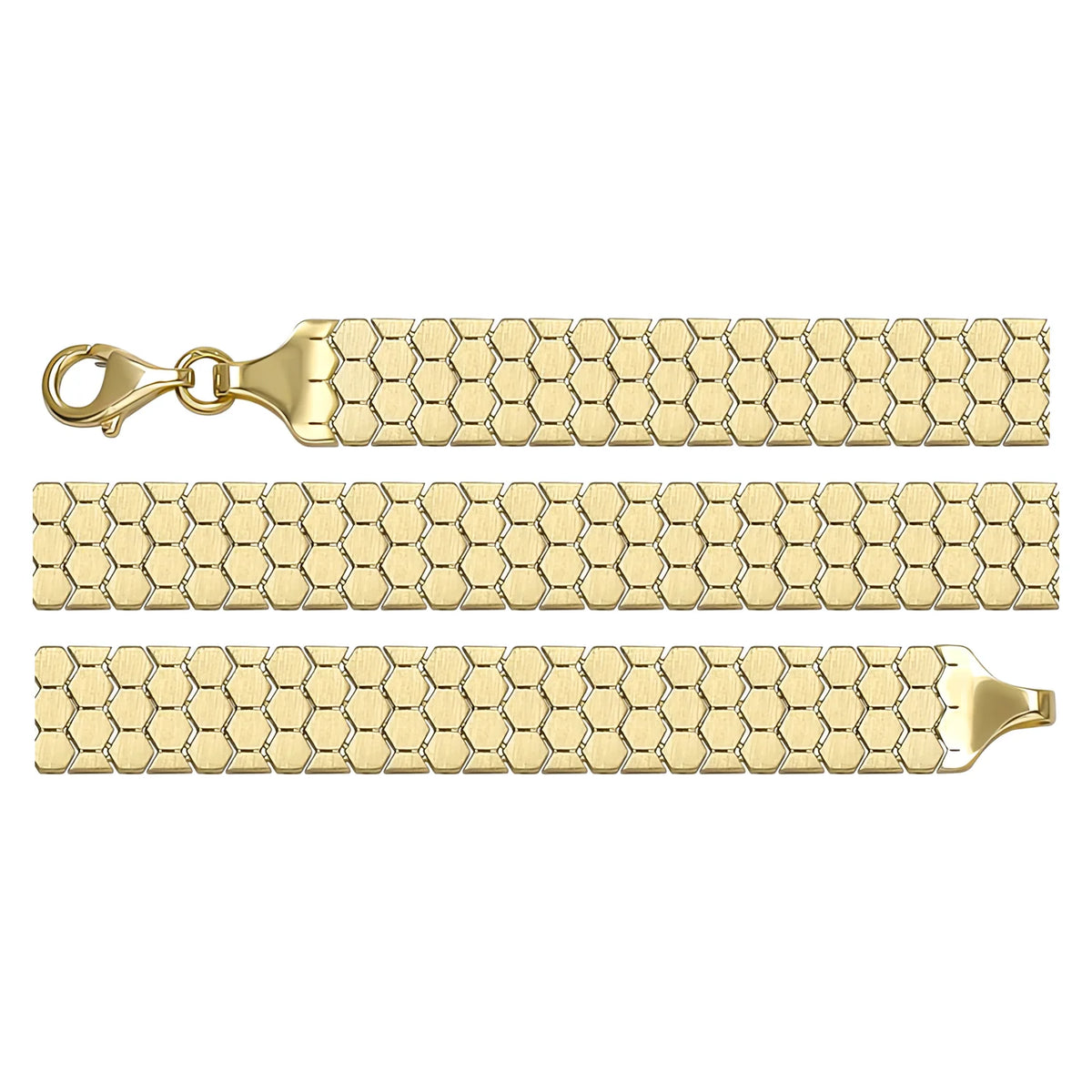Solid gold honeycomb bracelet, 7.83 g — shown in three rows across the frame.