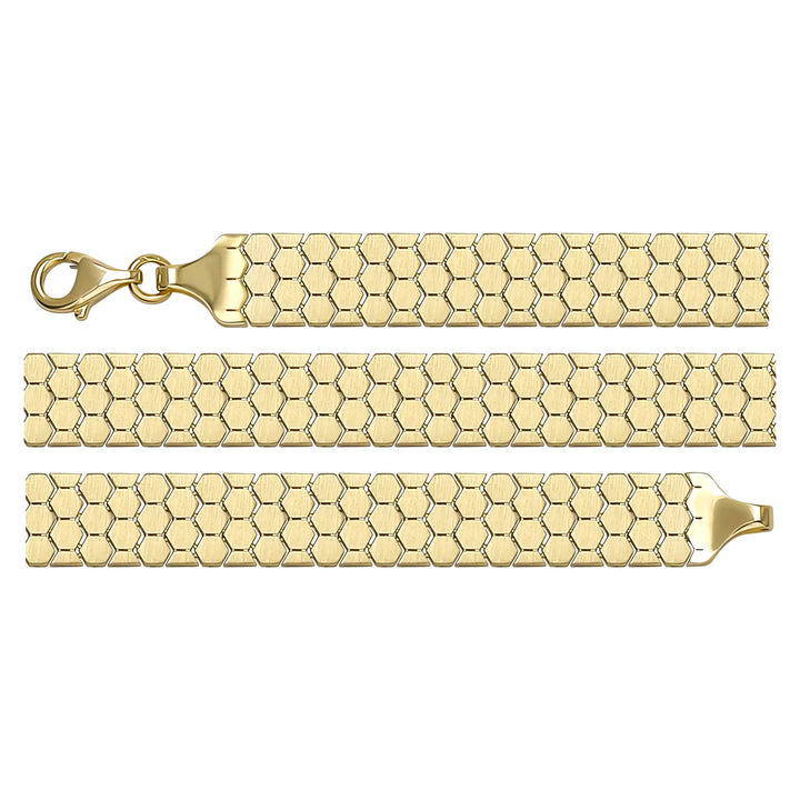 Solid gold honeycomb bracelet, 7.83 g — shown in three rows across the frame.