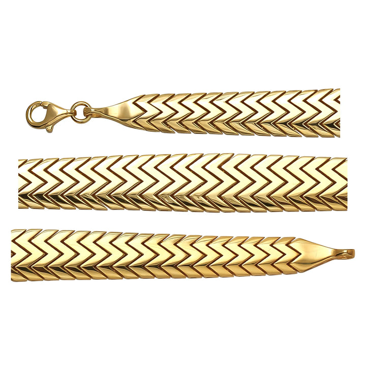 Solid gold herringbone bracelet, 14.80 g — shown in three rows across the frame.