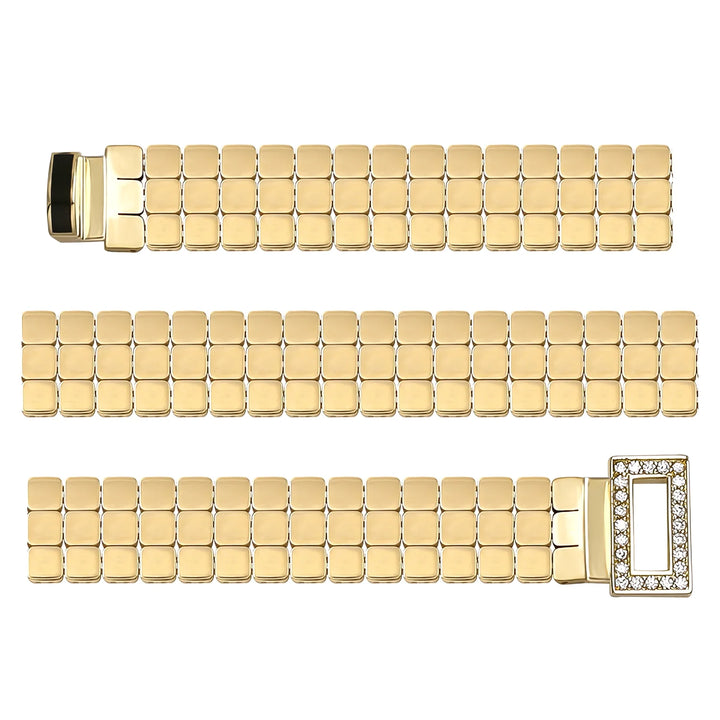 Solid gold brick link bracelet, 16.25 g — shown in three rows across the frame.