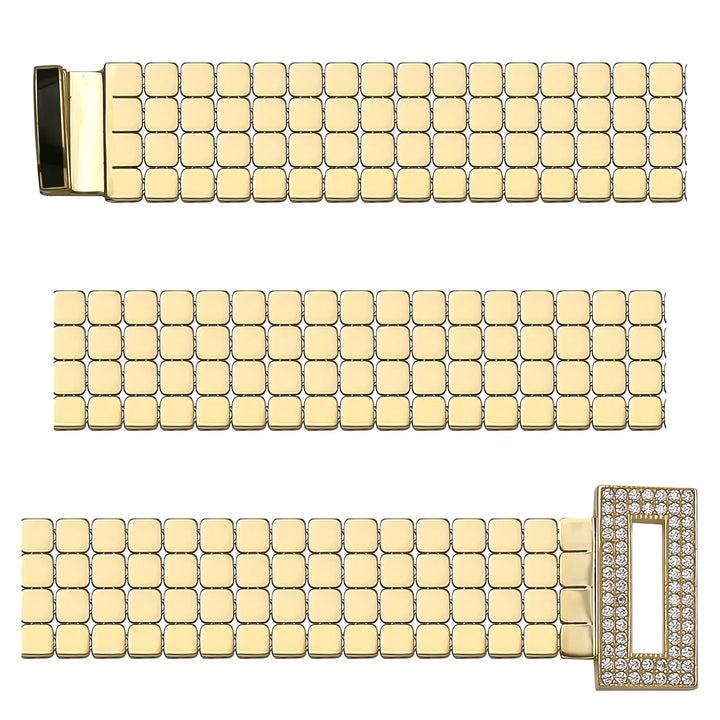 Solid gold brick link bracelet, 22.54 g — shown in three rows across the frame.