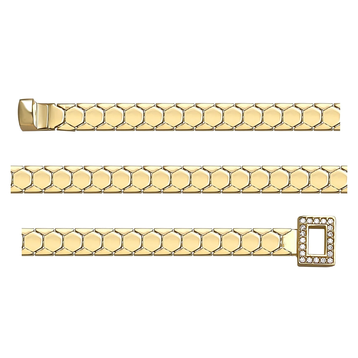 Solid gold honeycomb bracelet, 6.50 g — shown in three rows across the frame.