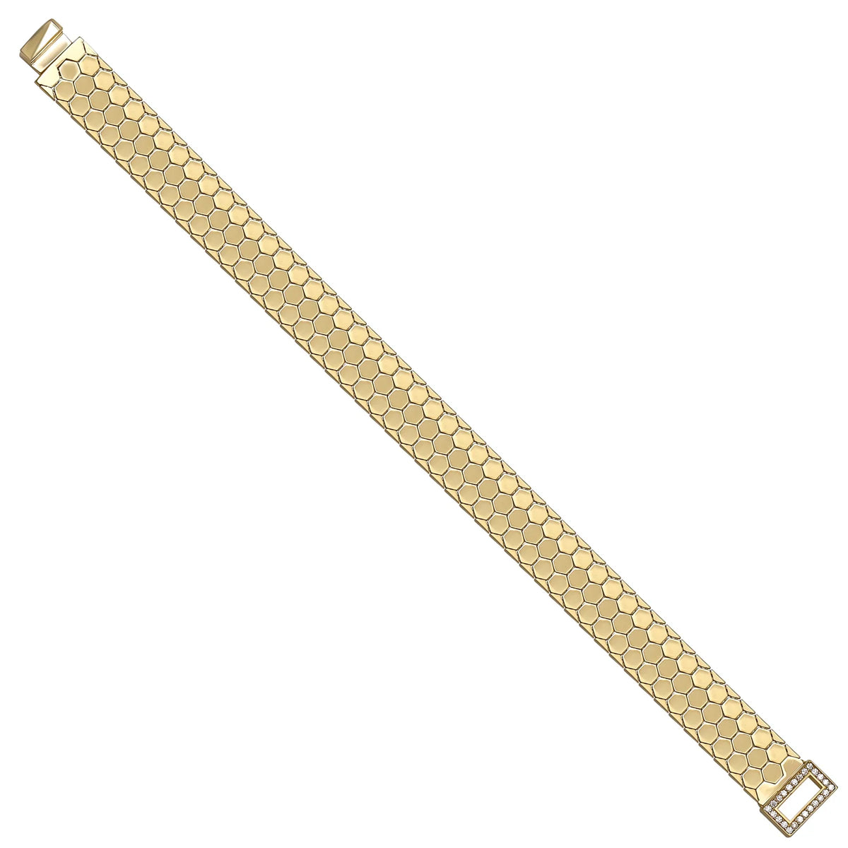 Solid gold honeycomb bracelet, 12.71 g — shown at an angle across the frame.