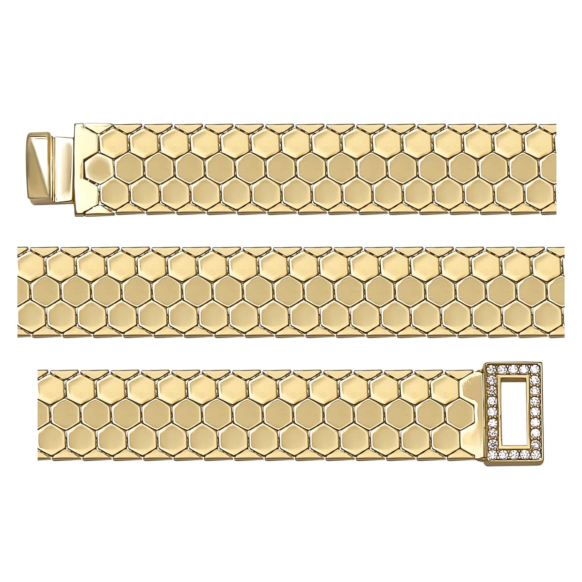 Solid gold honeycomb bracelet, 12.71 g — shown in three rows across the frame.