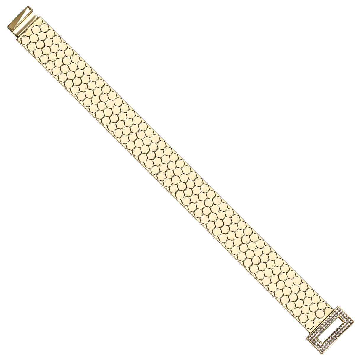 Solid gold honeycomb bracelet, 22.75 g — shown at an angle across the frame.