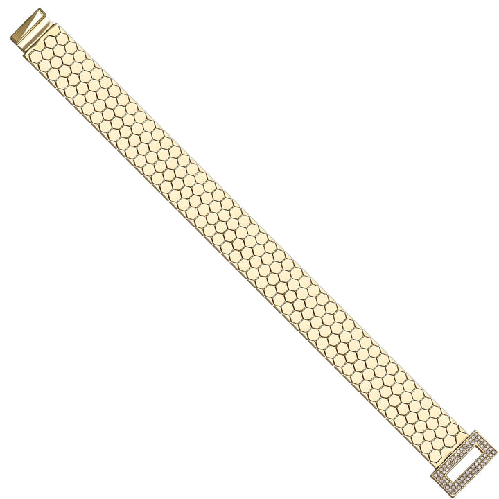 Solid gold honeycomb bracelet, 22.75 g — shown at an angle across the frame.