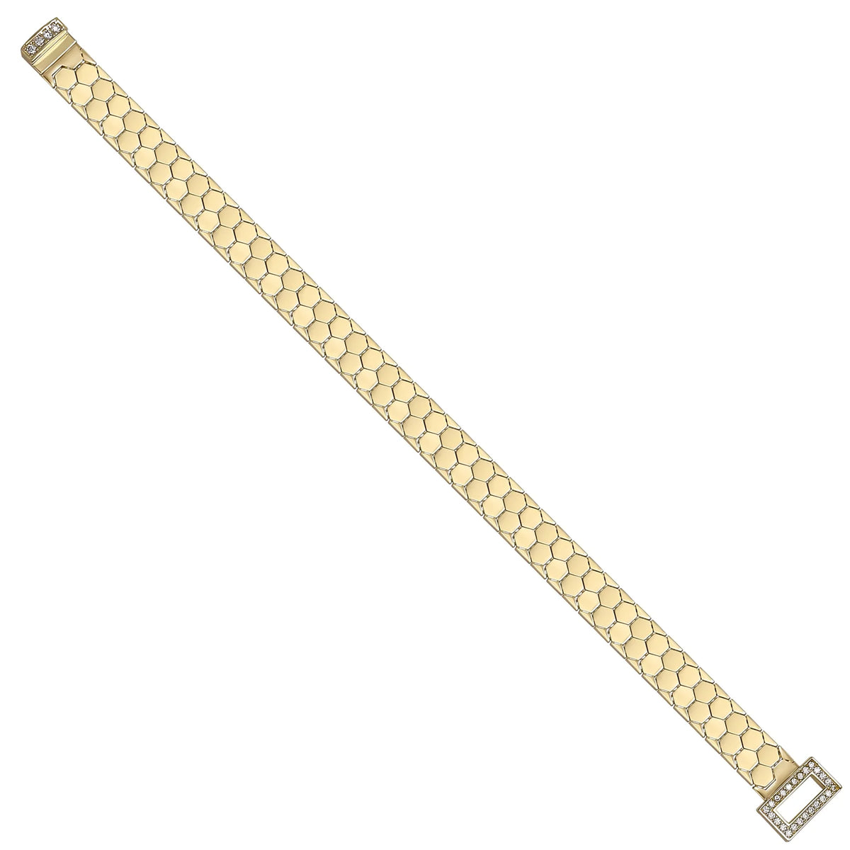 Solid gold honeycomb bracelet, 9.90 g — shown at an angle across the frame.