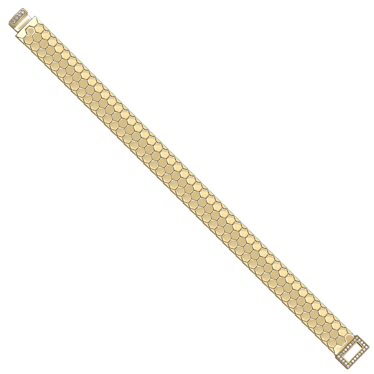 Solid gold honeycomb bracelet, 13.00 g — shown at an angle across the frame.