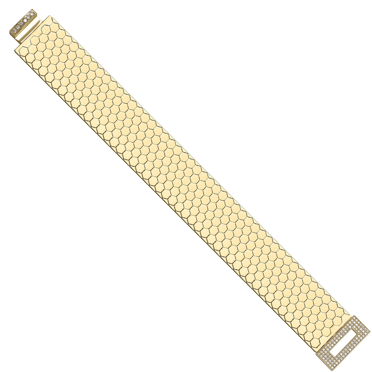Solid gold honeycomb bracelet, 26.40 g — shown at an angle across the frame.