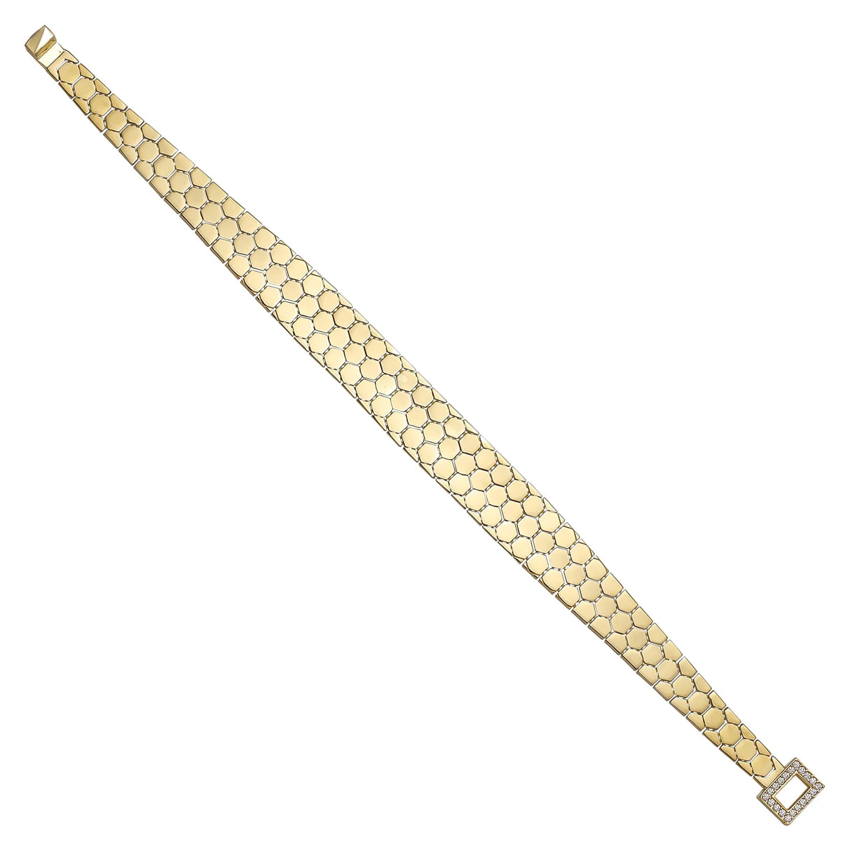Solid gold honeycomb bracelet, 11.00 g — shown at an angle across the frame.
