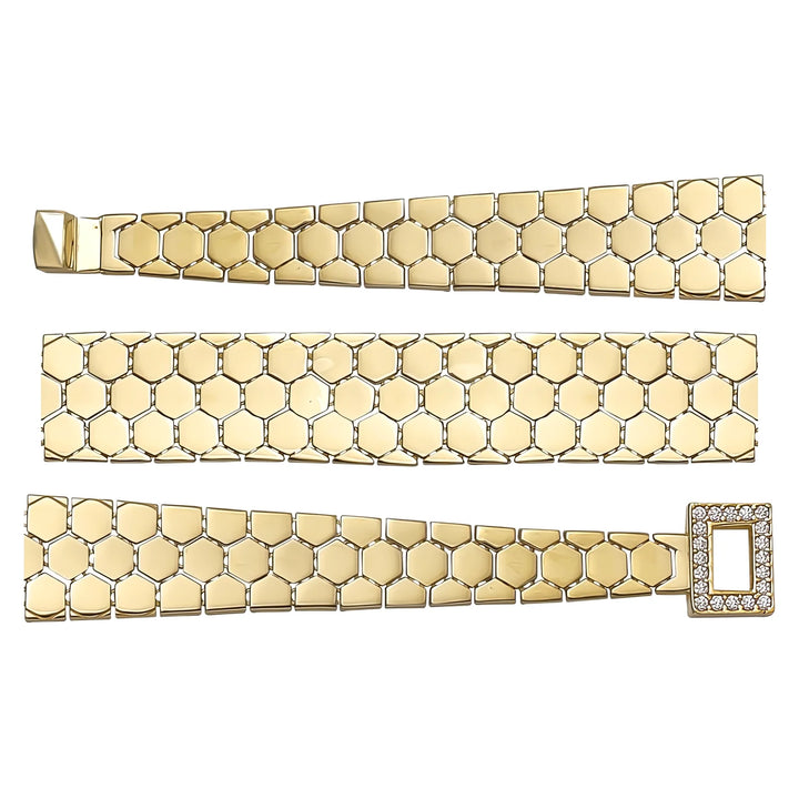 Solid gold honeycomb bracelet, 11.00 g — shown in three rows across the frame.