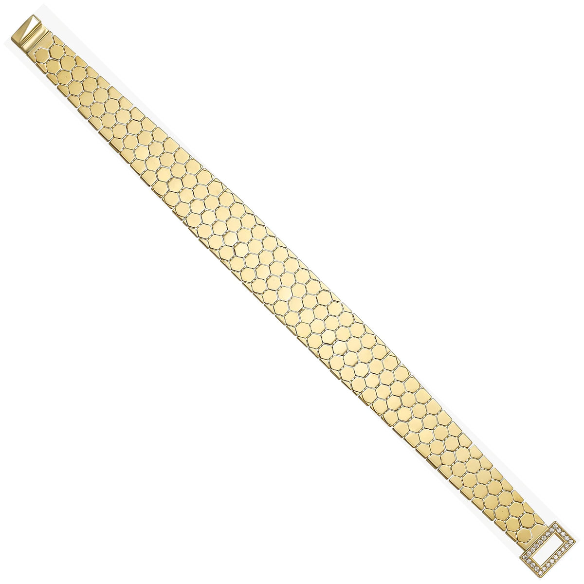 Solid gold honeycomb bracelet, 17.00 g — shown at an angle across the frame.