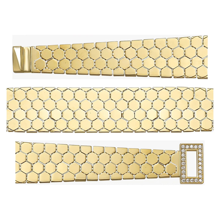 Solid gold honeycomb bracelet, 17.00 g — shown in three rows across the frame.