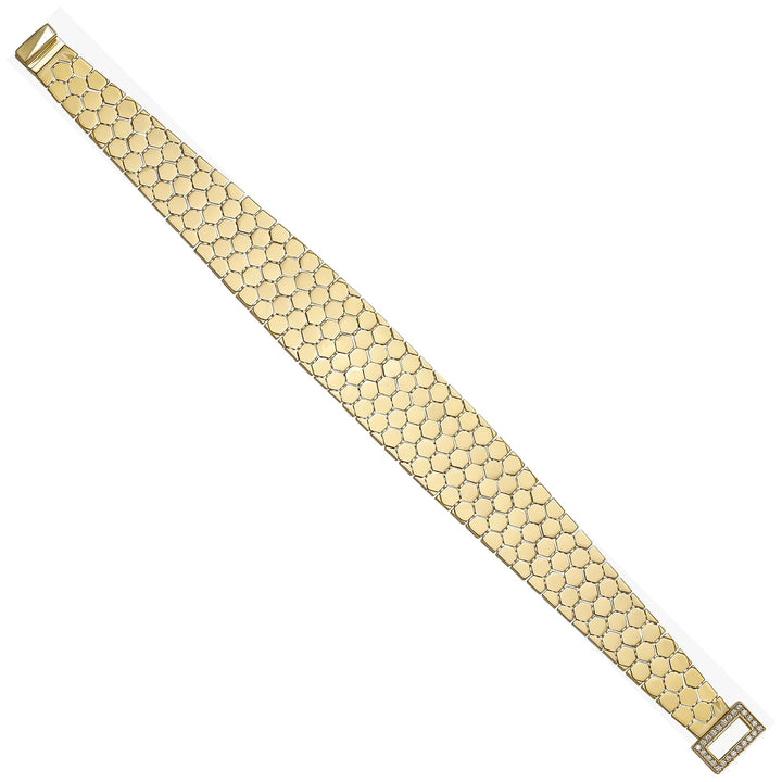 Solid gold honeycomb bracelet, 19.30 g — shown at an angle across the frame.