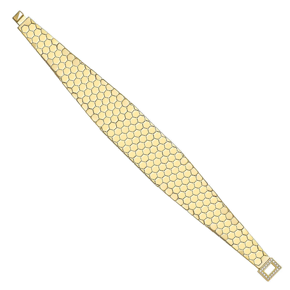 Solid gold honeycomb bracelet, 19.80 g — shown at an angle across the frame.