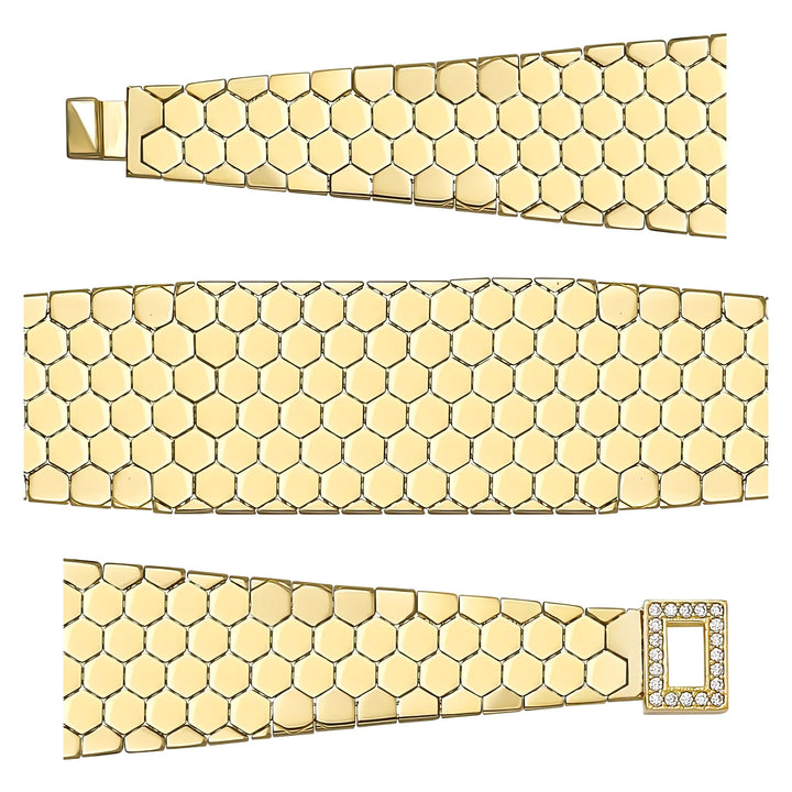 Solid gold honeycomb bracelet, 19.80 g — shown in three rows across the frame.