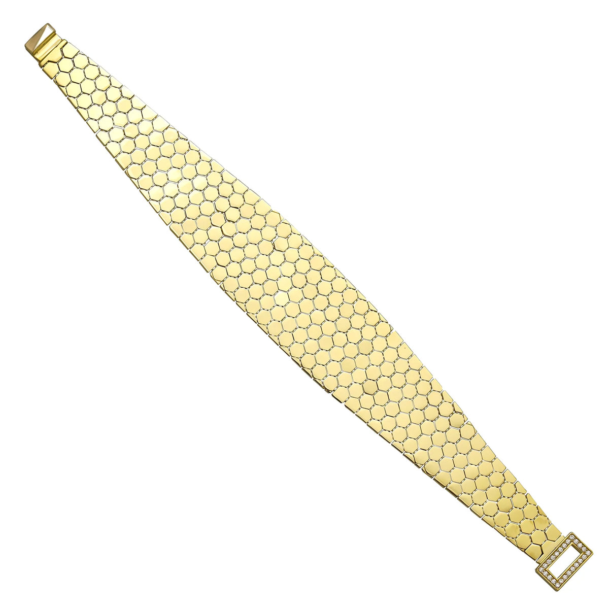 Solid gold honeycomb bracelet, 25.00 g — shown at an angle across the frame.