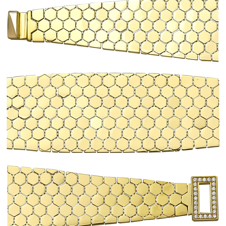 Solid gold honeycomb bracelet, 25.00 g — shown in three rows across the frame.