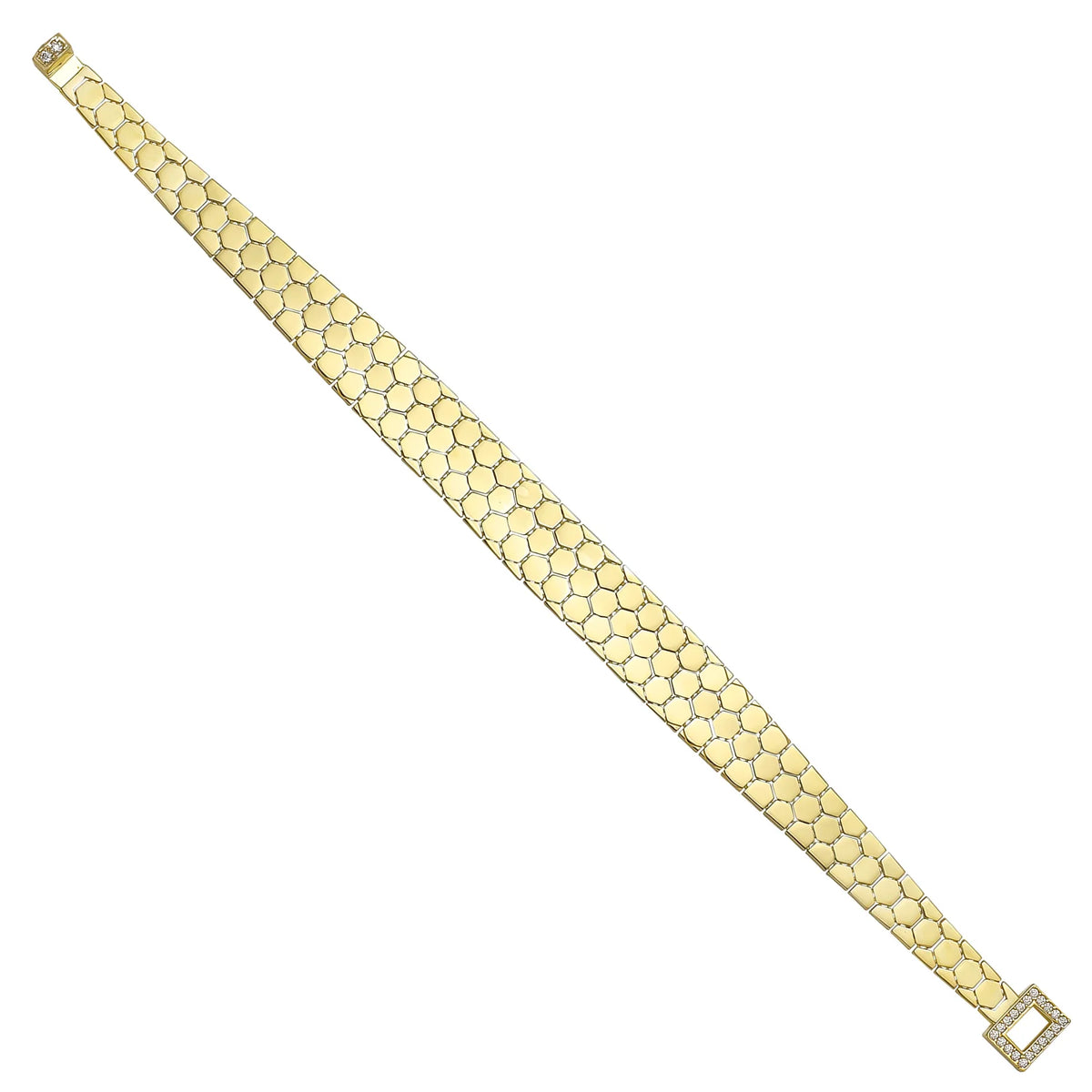 Solid gold honeycomb bracelet, 11.10 g — shown at an angle across the frame.