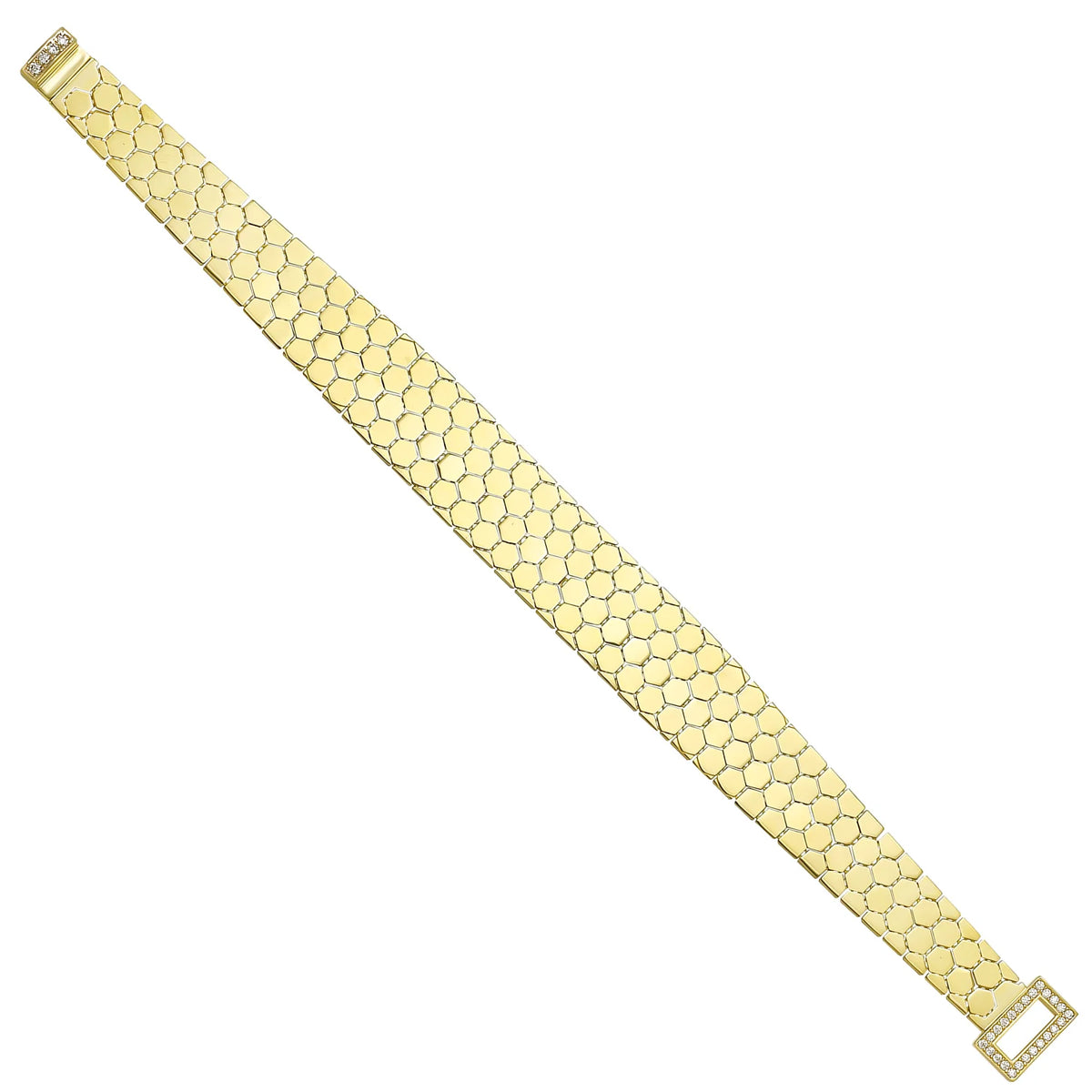 Solid gold honeycomb bracelet, 17.30 g — shown at an angle across the frame.