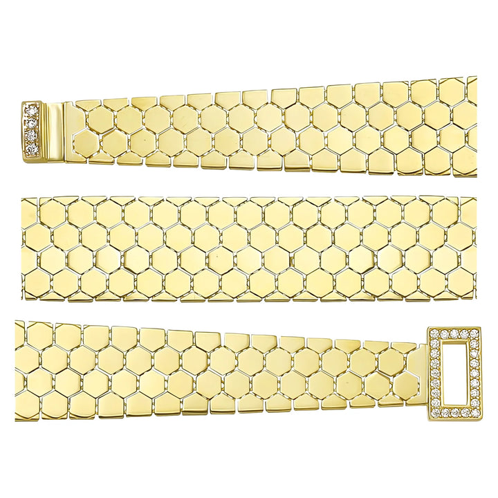 Solid gold honeycomb bracelet, 17.30 g — shown in three rows across the frame.