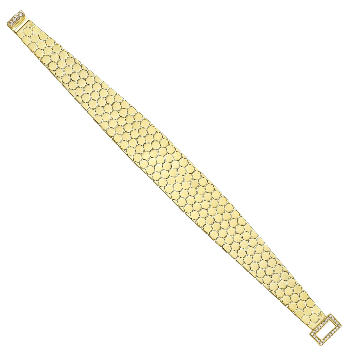 Solid gold honeycomb bracelet, 19.50 g — shown at an angle across the frame.