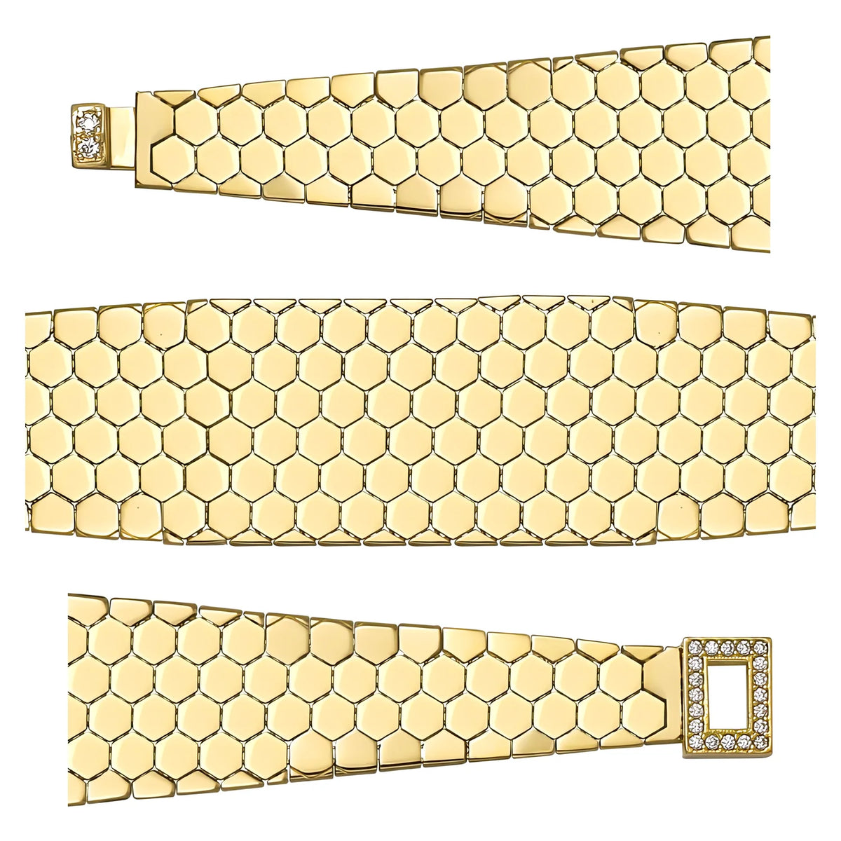 Solid gold honeycomb bracelet, 20.00 g — shown in three rows across the frame.