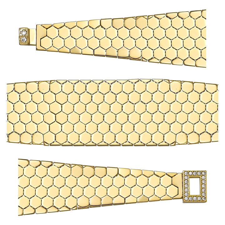 Solid gold honeycomb bracelet, 20.00 g — shown in three rows across the frame.