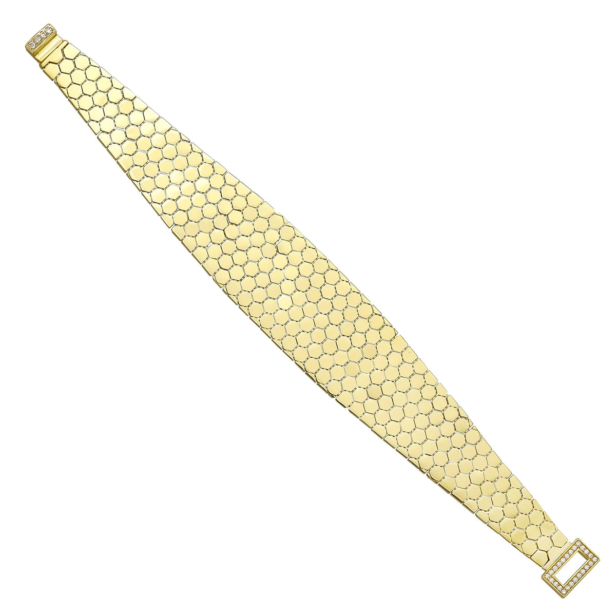 Solid gold honeycomb bracelet, 25.15 g — shown at an angle across the frame.