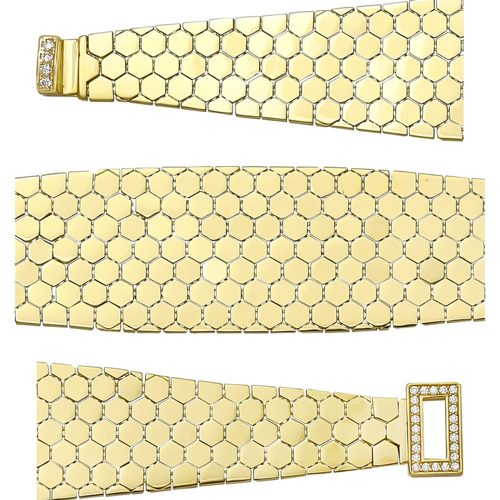 Solid gold honeycomb bracelet, 25.15 g — shown in three rows across the frame.