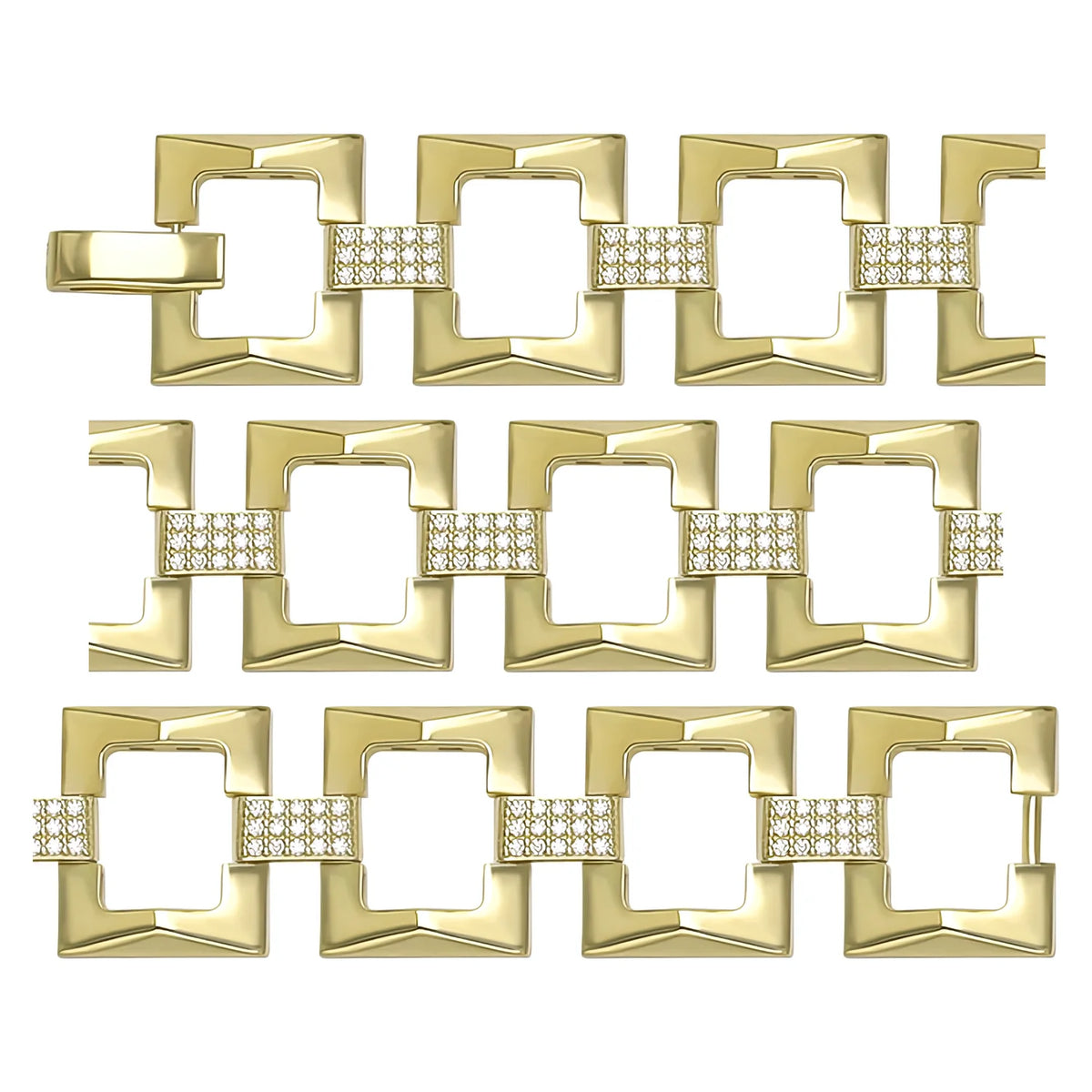 Solid gold fancy link bracelet, 23.23 g — shown in three rows across the frame.