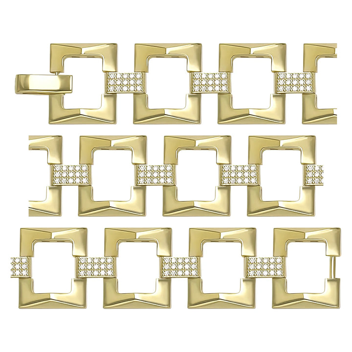 Solid gold fancy link bracelet, 23.23 g — shown in three rows across the frame.