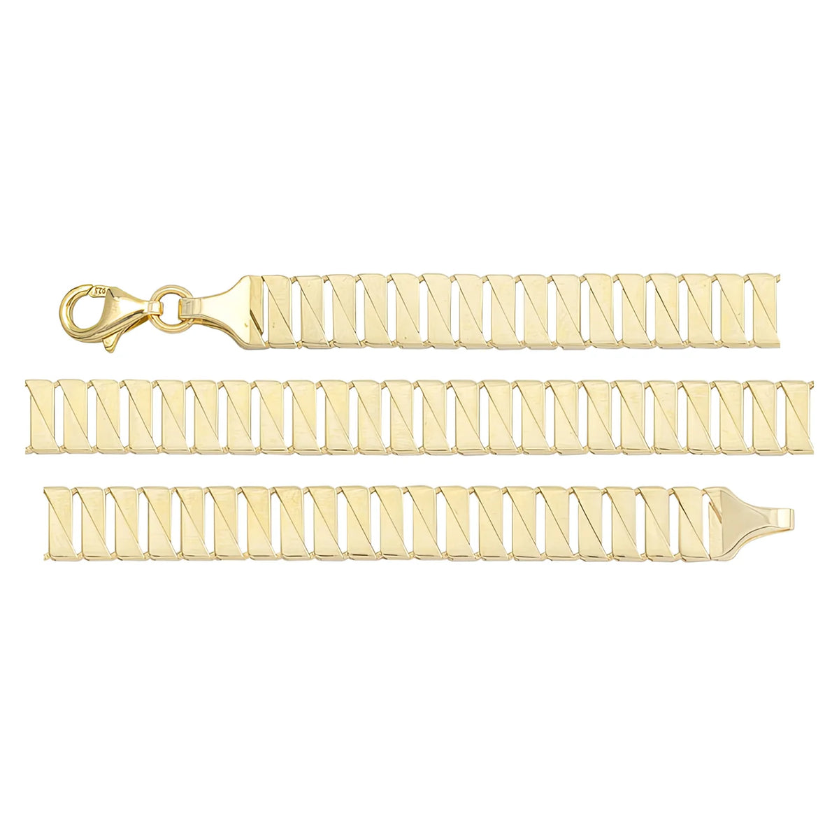 Solid gold braided bracelet, 9.80 g — shown in three rows across the frame.