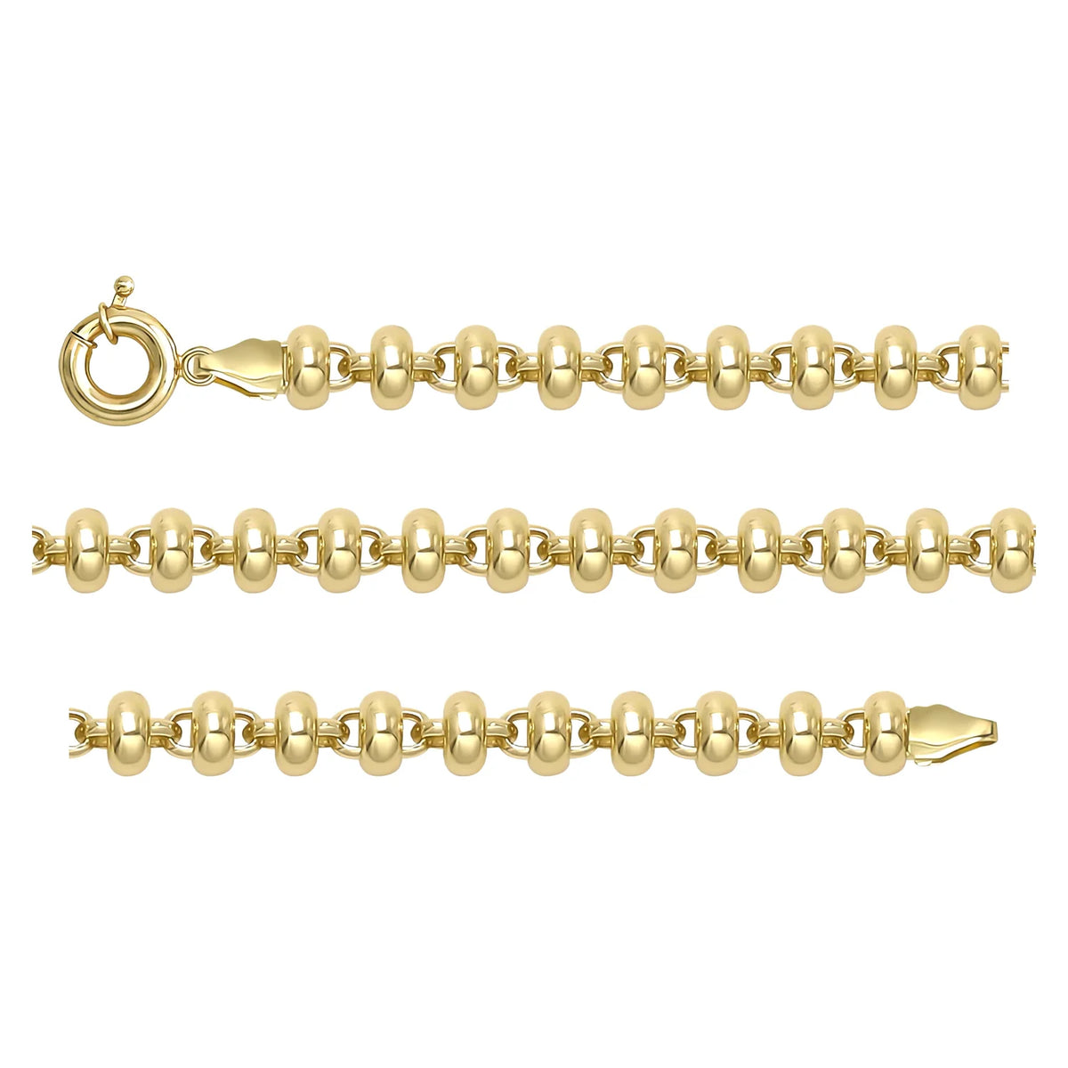 Solid gold bead bracelet, 11.03 g — shown in three rows across the frame.
