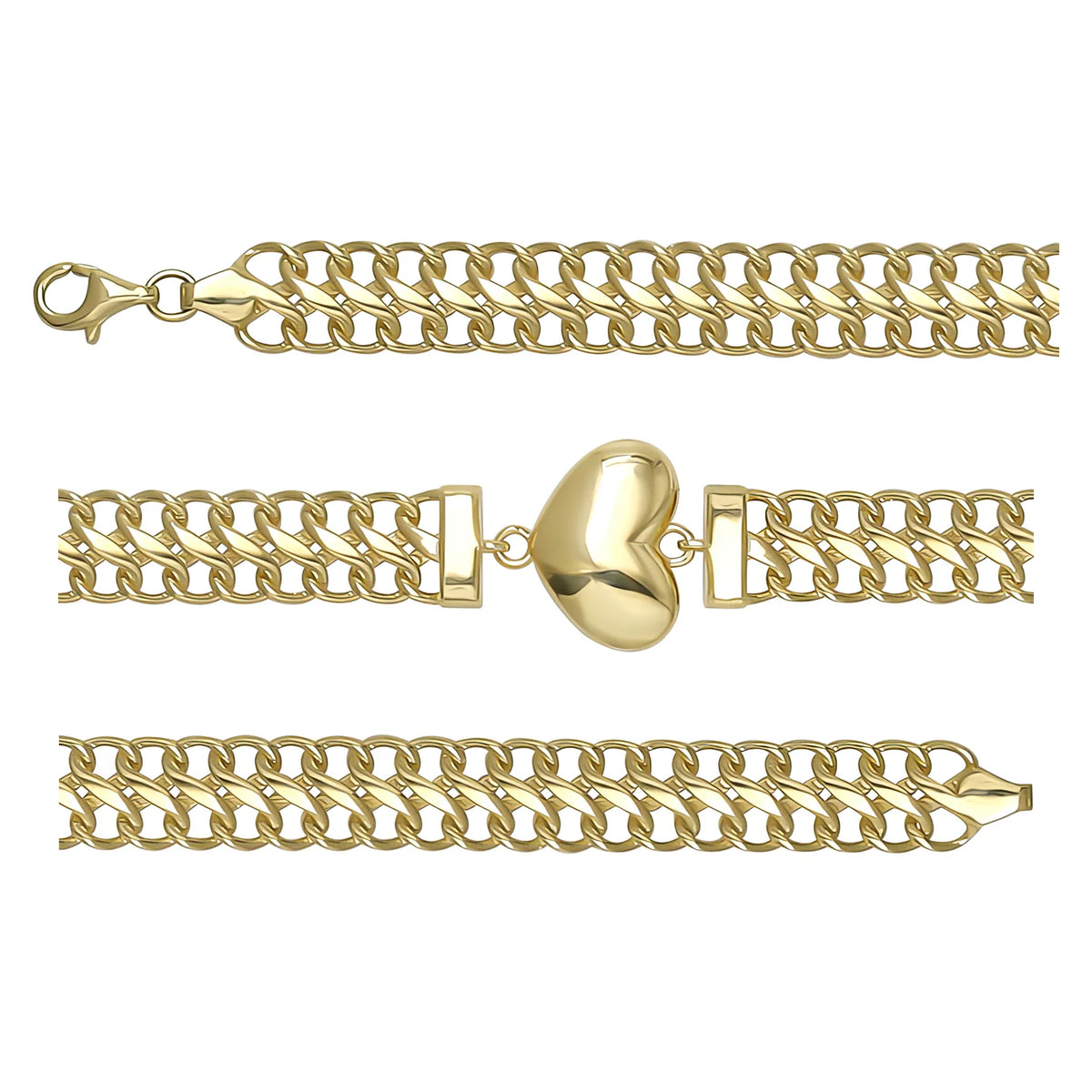 Solid gold braided bracelet, 8.94 g — shown in three rows across the frame.