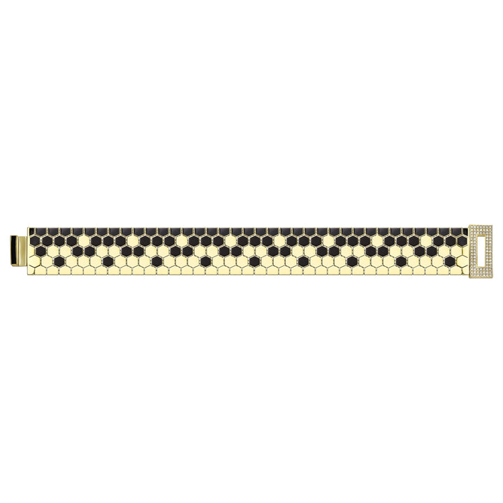 Solid gold honeycomb bracelet, 34.56 g — shown square on a plain background.
