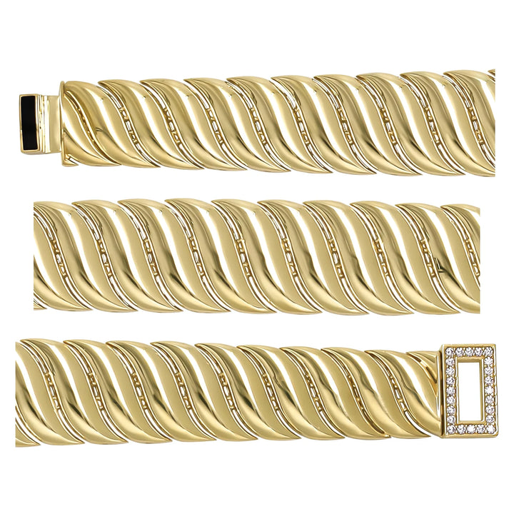 Solid gold braided bracelet, 22.75 g — shown in three rows across the frame.