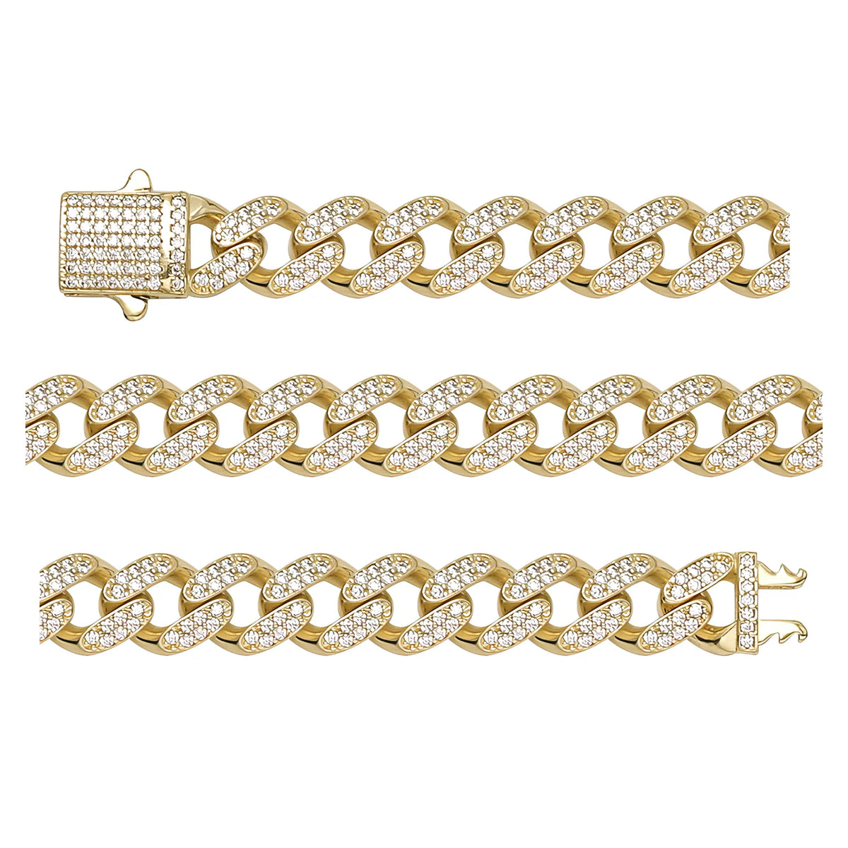 Solid gold curb bracelet, 15.00 g — shown in three rows across the frame.