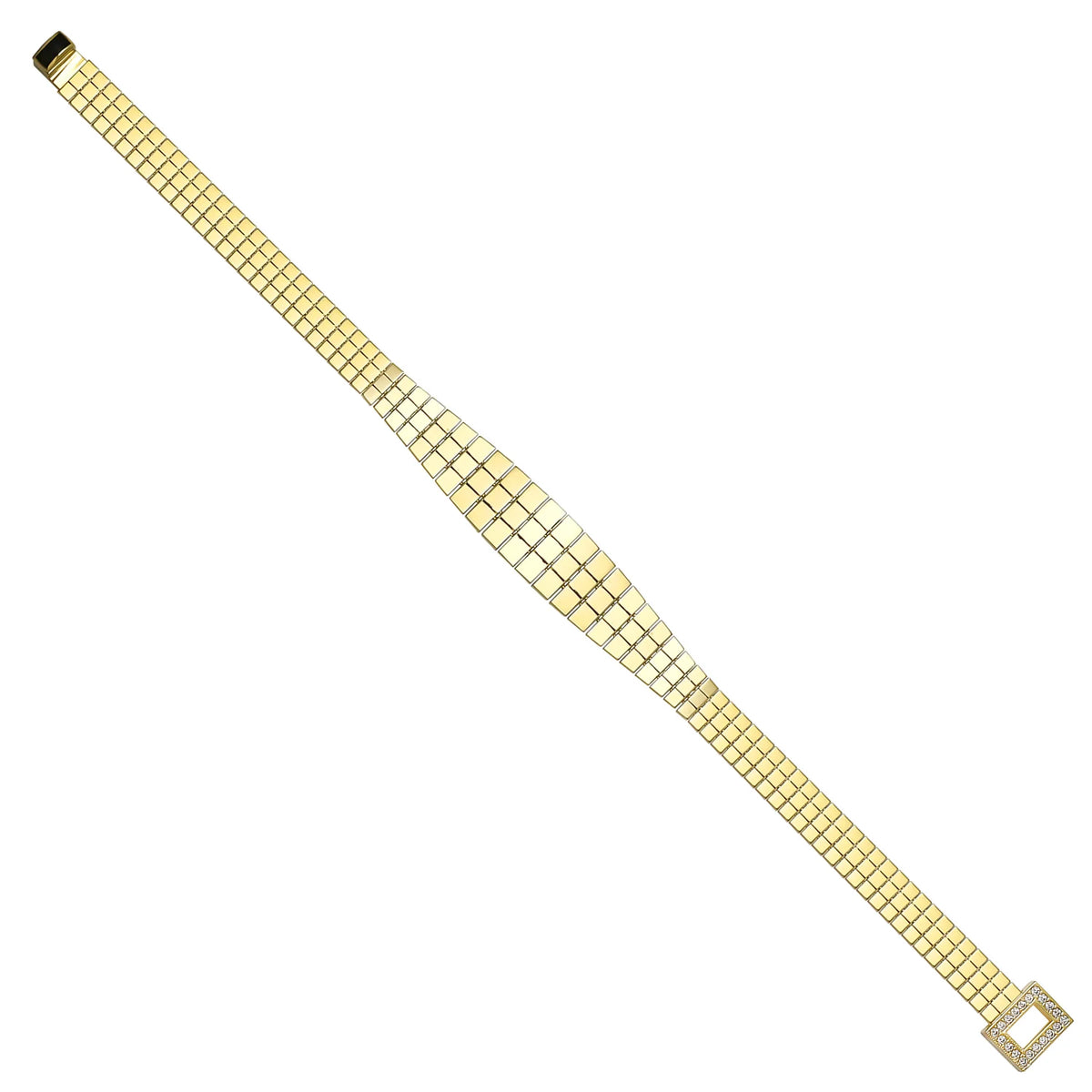 Solid gold brick link bracelet, 7.60 g — shown at an angle across the frame.