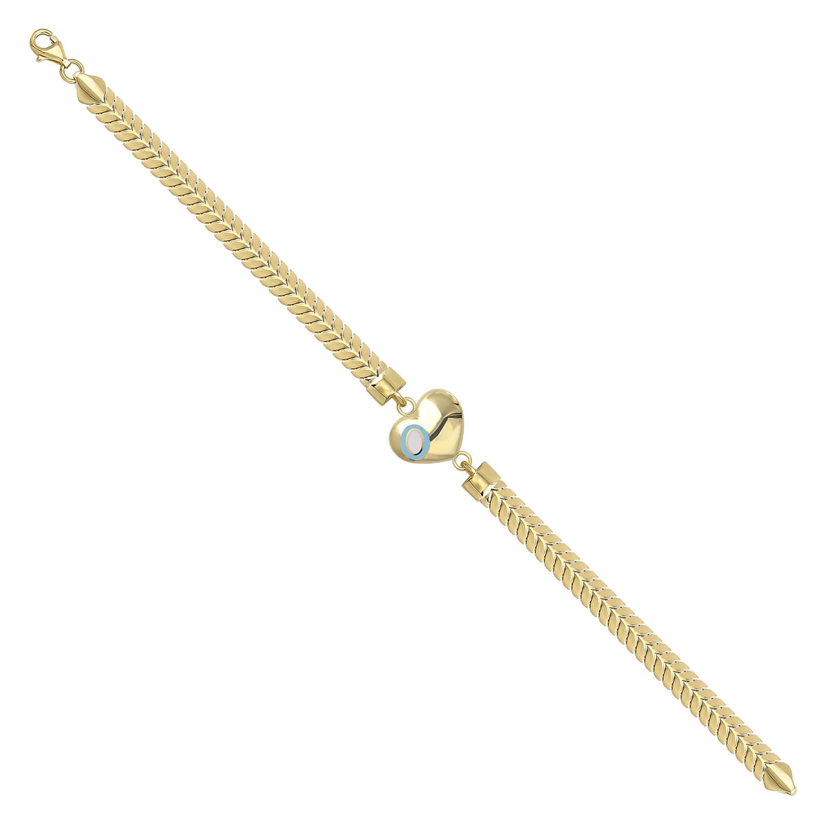 Solid gold herringbone bracelet, 7.50 g — shown at an angle across the frame.